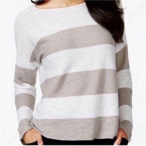 Eileen Fisher Organic Linen Cotton Rugby Horizontal Stripe Slub Boatneck Sweater